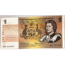 AUSTRALIA 1966 . ONE 1 DOLLAR BANKNOTE . SPECIMEN